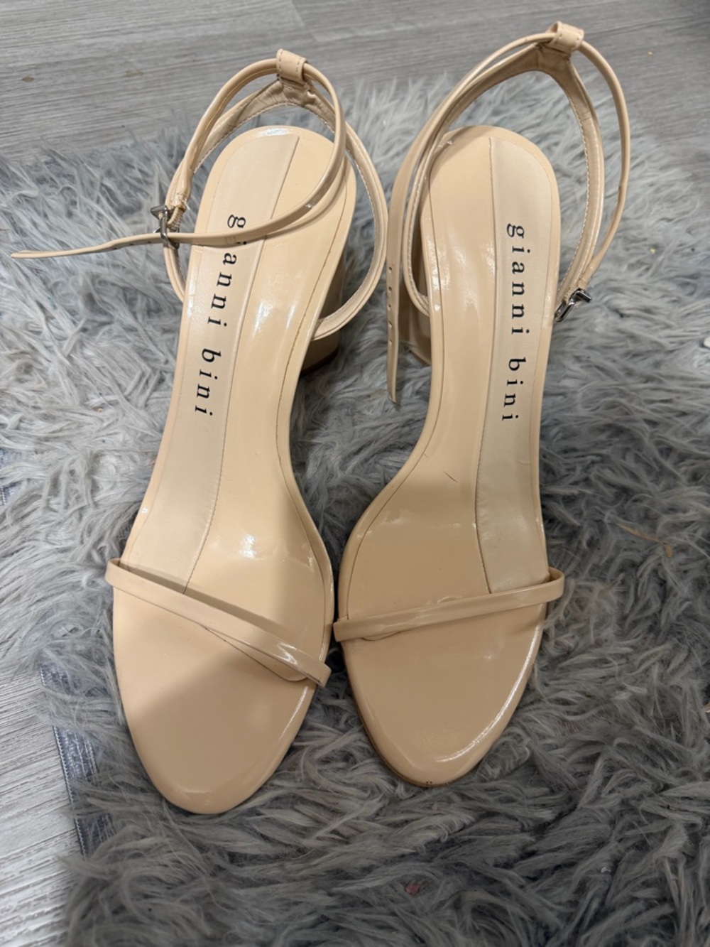 kenzie Nude Single-Strap Ankle Wrap Block Heels